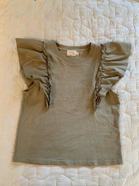 Nation LTD Para Boxy Tee Sage Green Ruffle Sleeve Tee